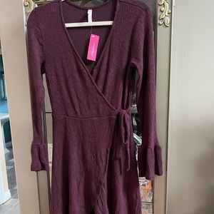 Xhiliartion. New. Wrap dress-long sleeves. maroon color. soft material.